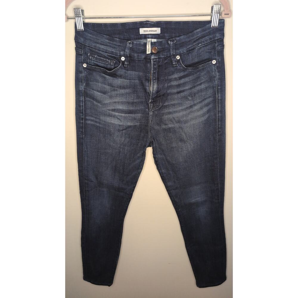 Good American Good Waist Crop Jeans Size 8 29 Dark Wash High Rise Slim - Picture 1 of 4